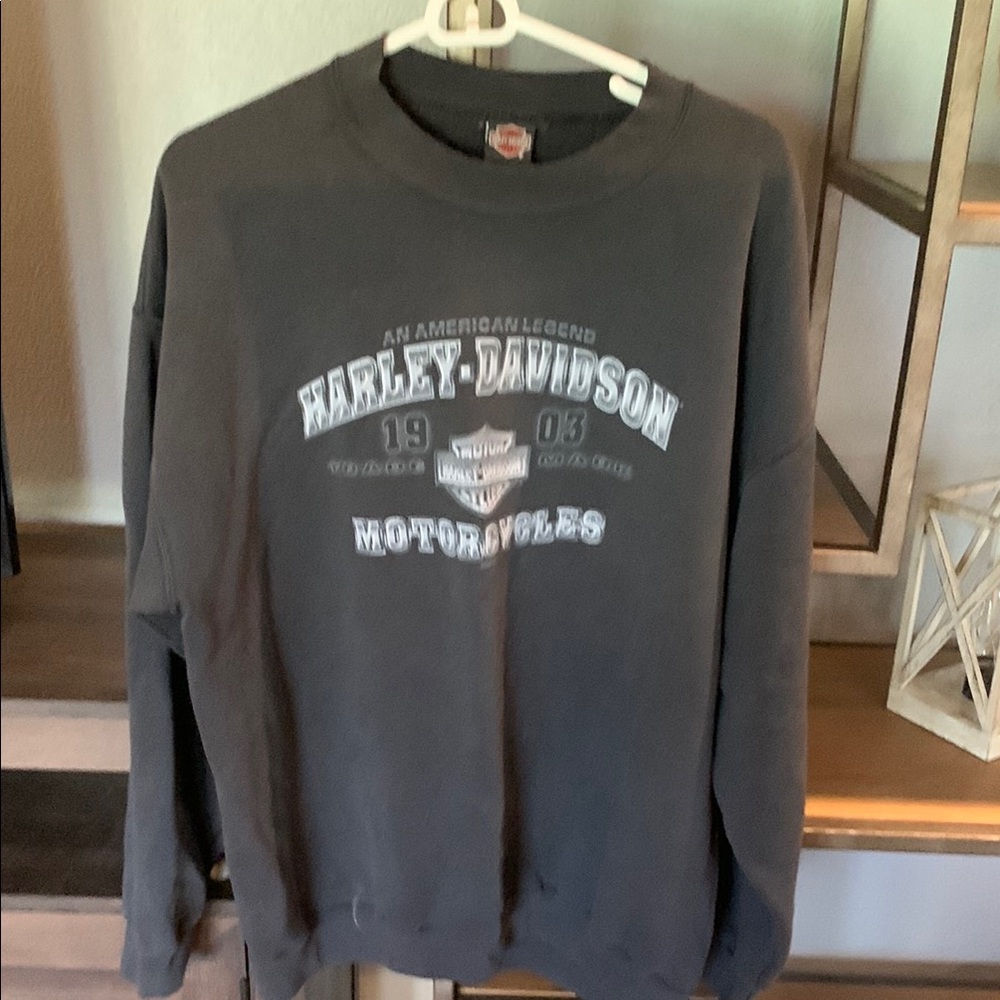 Harley-Davidson Gray Crewneck Sweater with Iconic Logo - Picture 2 of 4